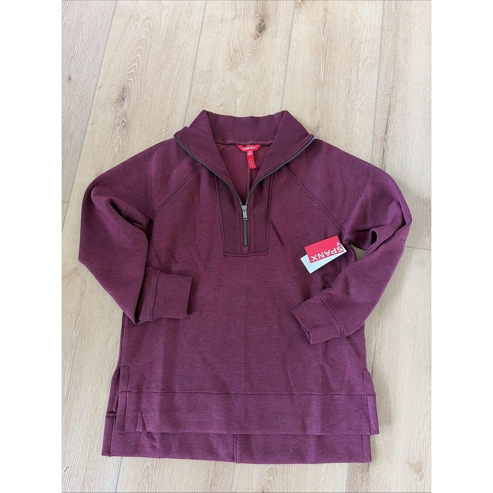 Spanx AirEssentials Tunic Women Sz Small Burgundy Brushed Half Zip Mock Neck NEW - Picture 1 of 8